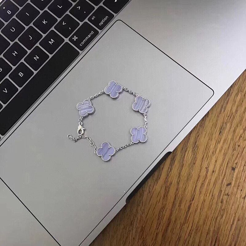 18K Van Cleef & Arpels Vintage Alhambra Five Motifs Chalcedony Clover Bracelet