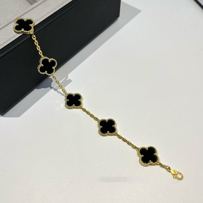 18K Van Cleef & Arpels Vintage Alhambra Five Motifs Black Clover Bracelet