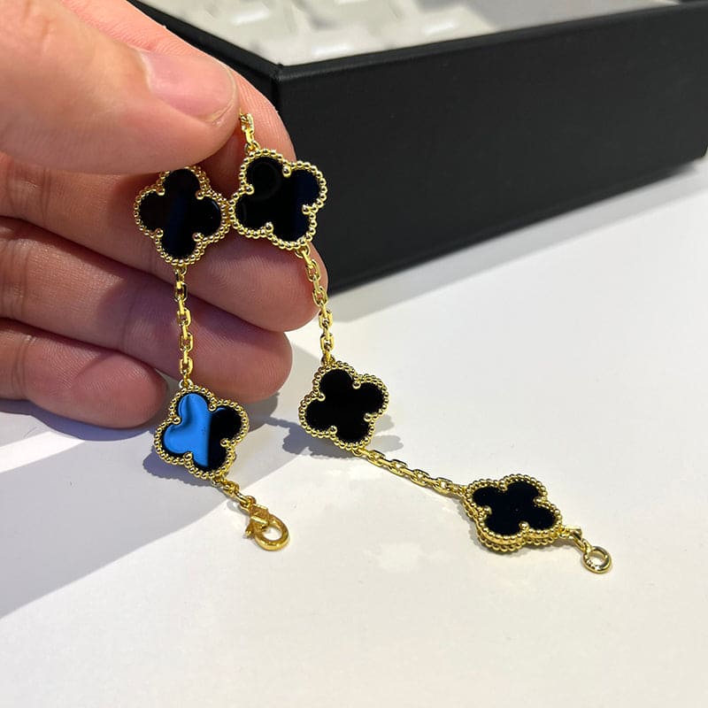 18K Van Cleef & Arpels Vintage Alhambra Five Motifs Black Clover Bracelet