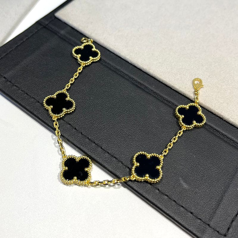 18K Van Cleef & Arpels Vintage Alhambra Five Motifs Black Clover Bracelet