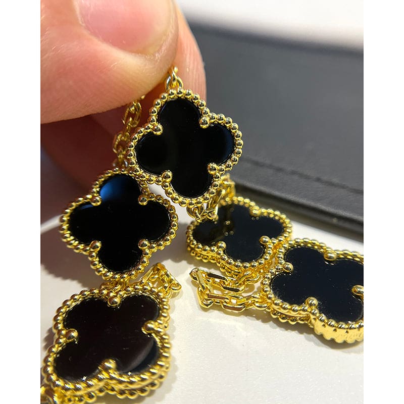 18K Van Cleef & Arpels Vintage Alhambra Five Motifs Black Clover Bracelet