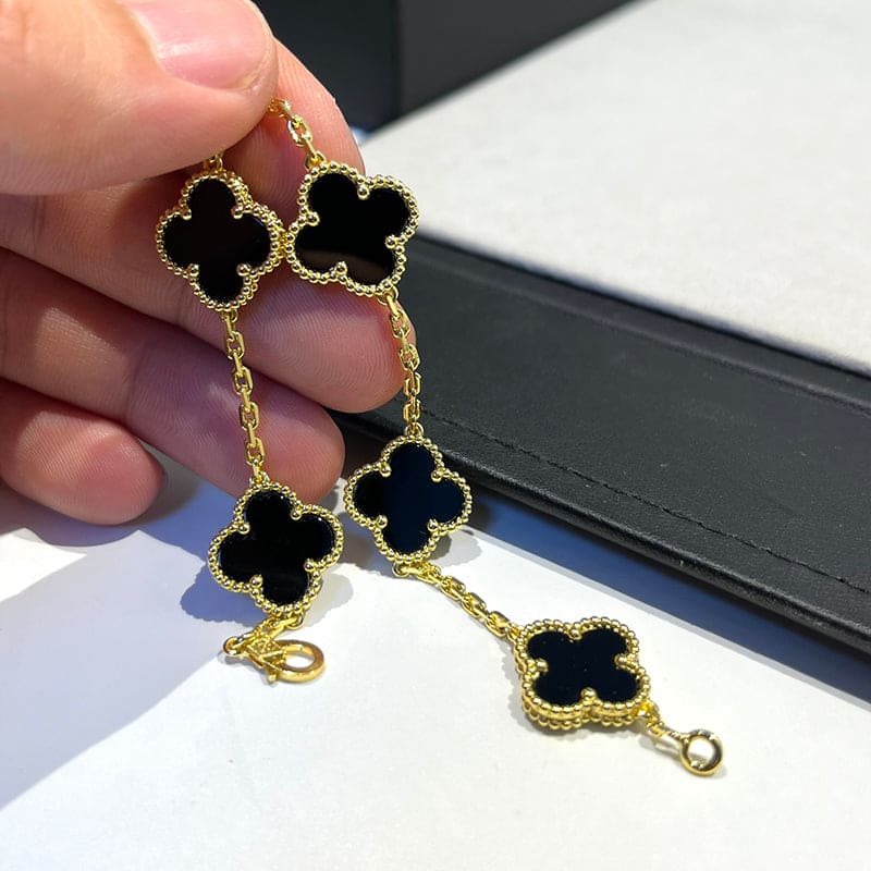 18K Van Cleef & Arpels Vintage Alhambra Five Motifs Black Clover Bracelet