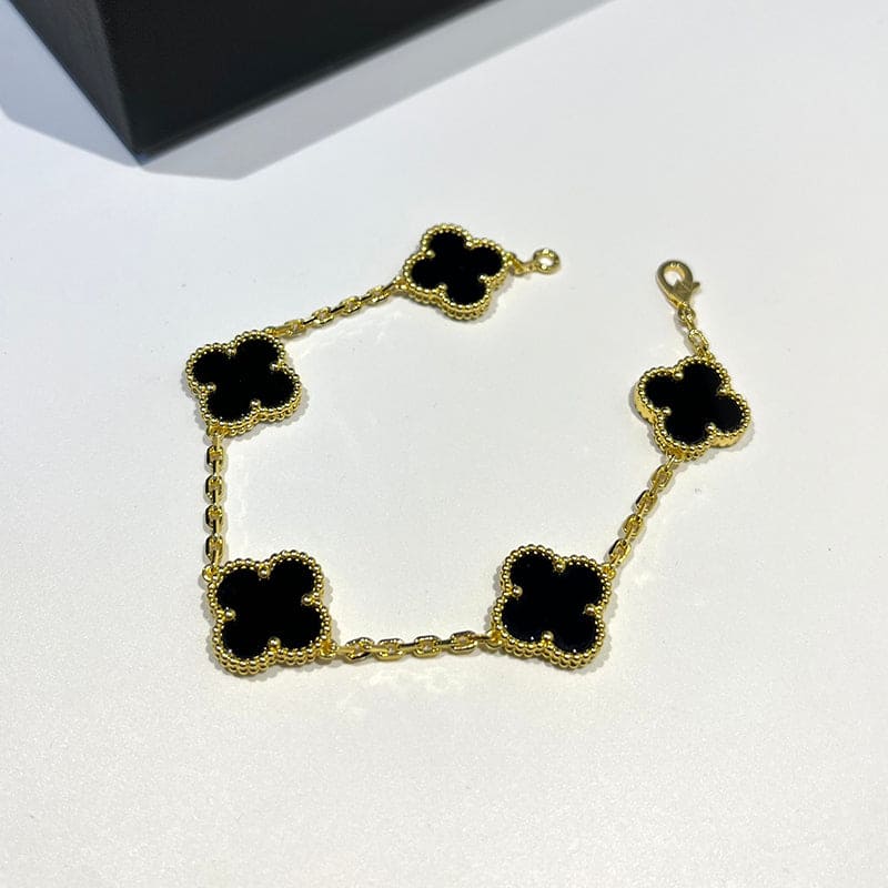 18K Van Cleef & Arpels Vintage Alhambra Five Motifs Black Clover Bracelet
