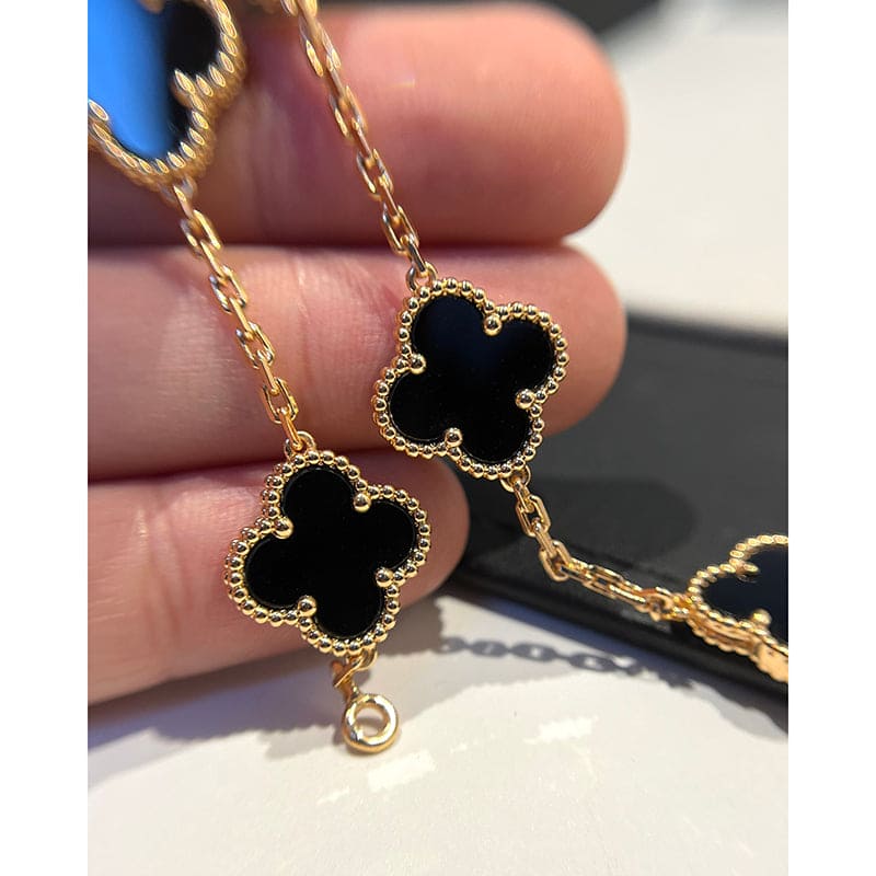 18K Van Cleef & Arpels Vintage Alhambra Five Motifs Clover Onyx Bracelet