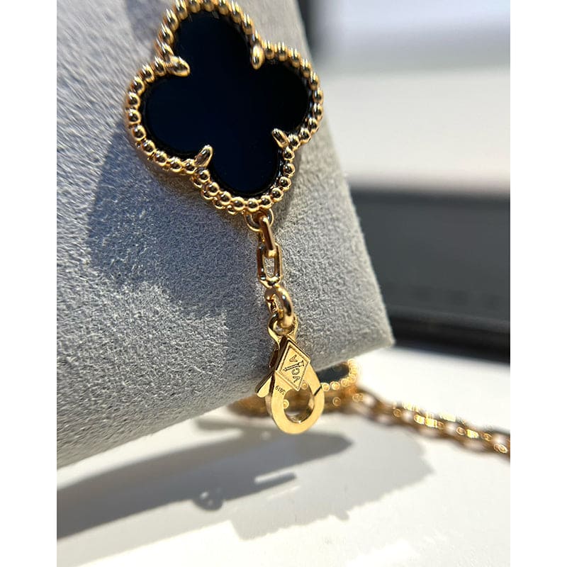 18K Van Cleef & Arpels Vintage Alhambra Five Motifs Clover Onyx Bracelet