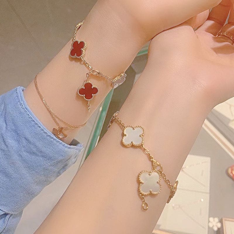 18K Van Cleef & Arpels Vintage Alhambra Five Motifs Carnelian Clover Bracelet