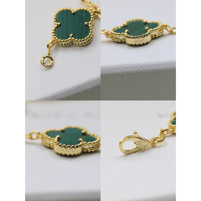 18K Van Cleef & Arpels Vintage Alhambra Five Motifs Malachite Diamonds Clover Bracelet