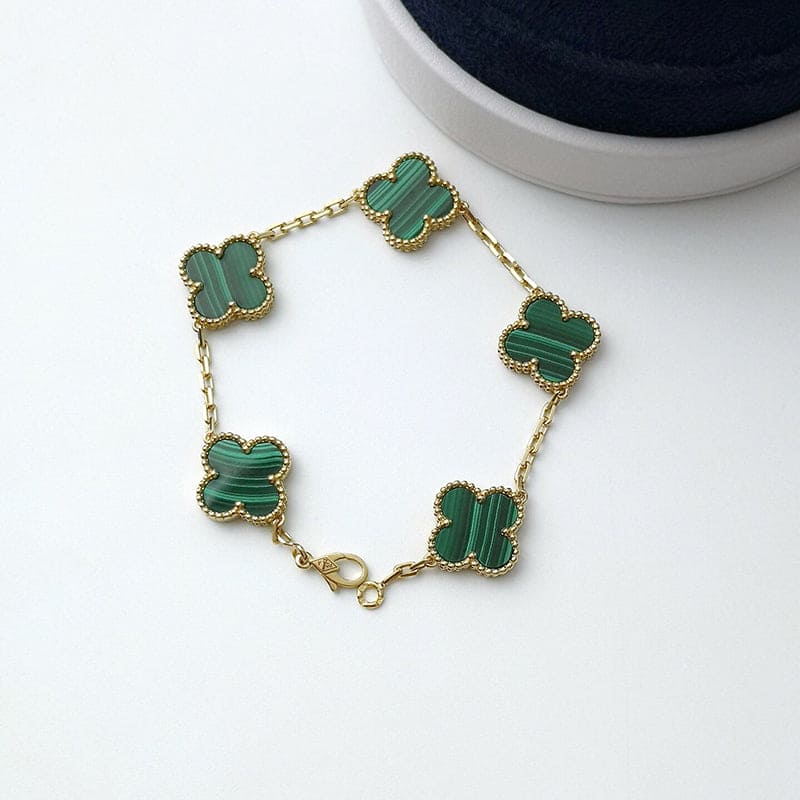 18K Van Cleef & Arpels Vintage Alhambra Five Motifs Malachite Clover Bracelet