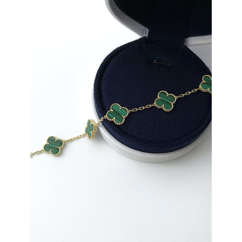 18K Van Cleef & Arpels Vintage Alhambra Five Motifs Malachite Clover Bracelet