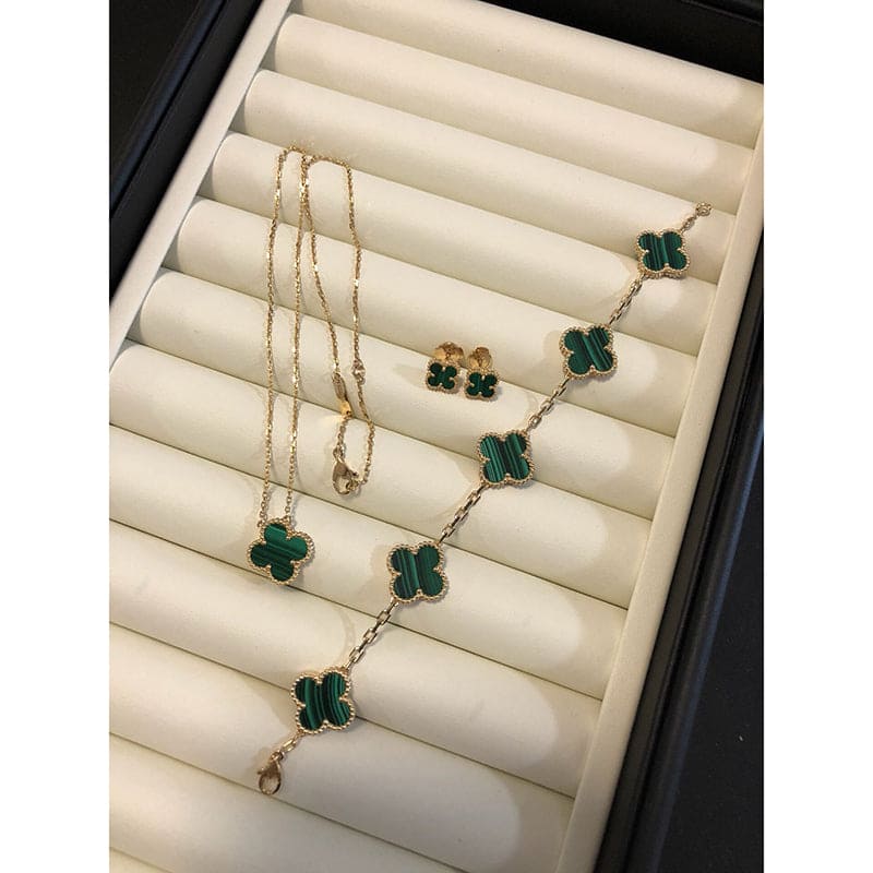 18K Van Cleef & Arpels Vintage Alhambra Five Motifs Malachite Clover Bracelet