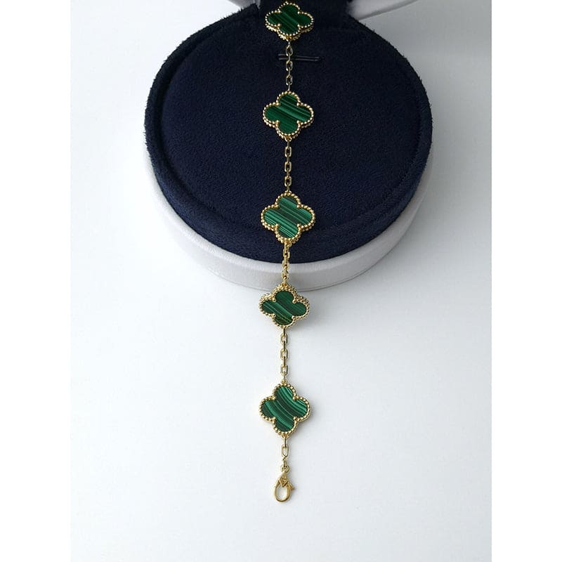 18K Van Cleef & Arpels Vintage Alhambra Five Motifs Malachite Clover Bracelet