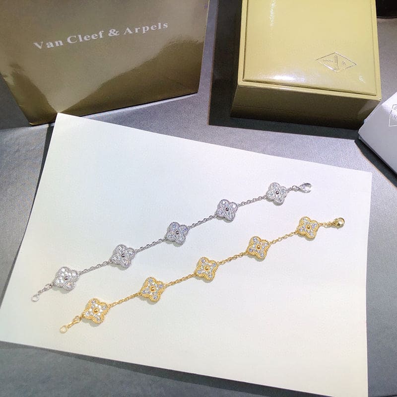 18K Van Cleef & Arpels Vintage Alhambra Diamonds Clover Bracelet