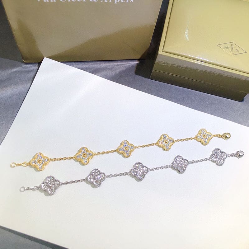 18K Van Cleef & Arpels Vintage Alhambra Diamonds Clover Bracelet