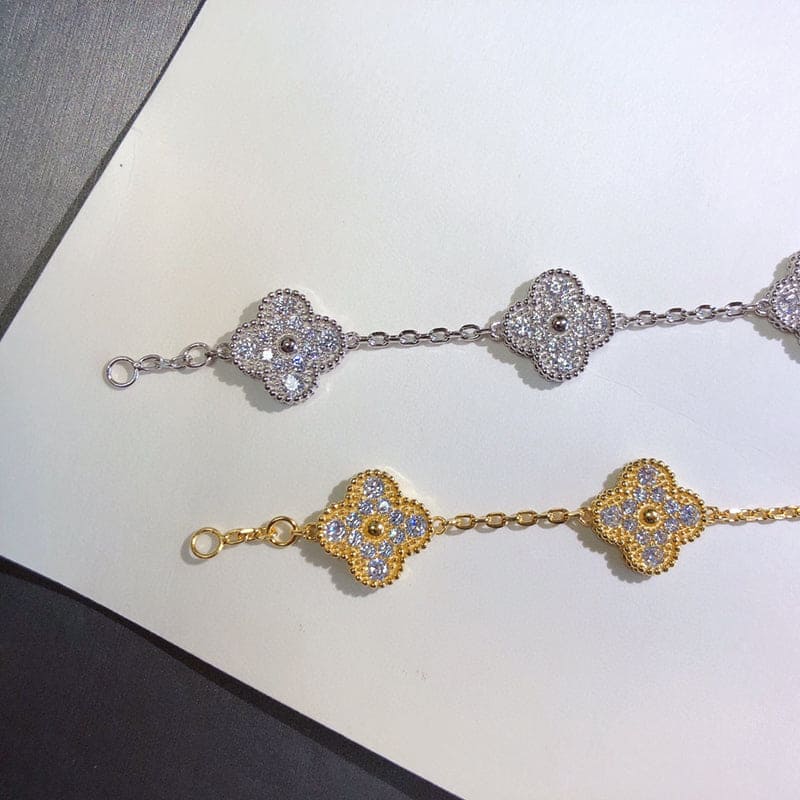18K Van Cleef & Arpels Vintage Alhambra Diamonds Clover Bracelet