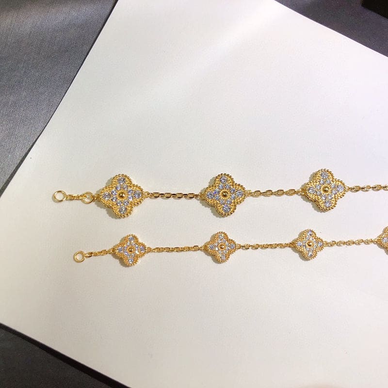 18K Van Cleef & Arpels Vintage Alhambra Diamonds Clover Bracelet