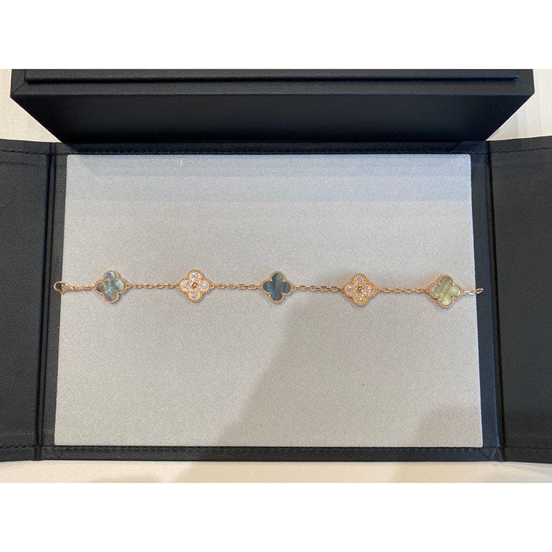 18K Van Cleef & Arpels Vintage Alhambra Five Motifs Pearl Clover Bracelet