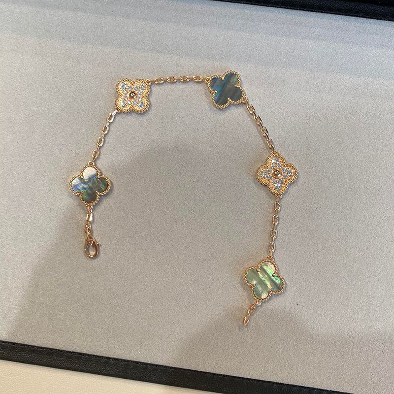 18K Van Cleef & Arpels Vintage Alhambra Five Motifs Pearl Clover Bracelet