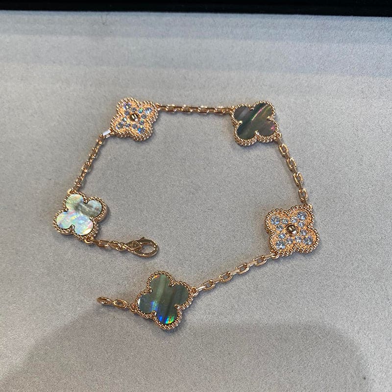 18K Van Cleef & Arpels Vintage Alhambra Five Motifs Pearl Clover Bracelet