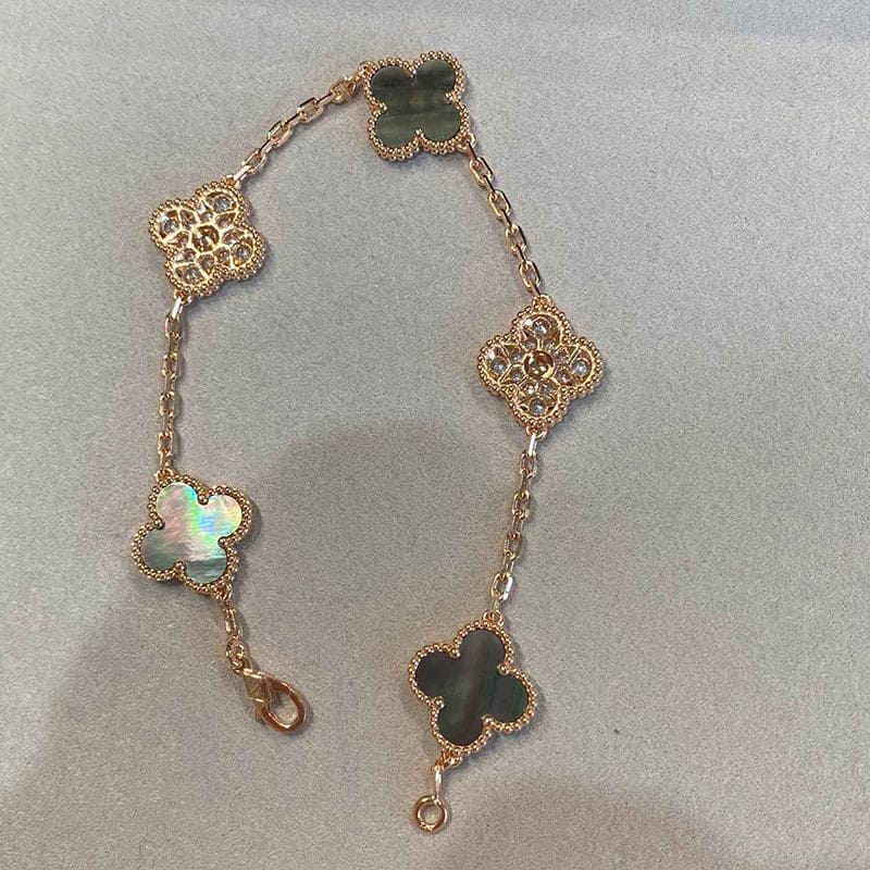 18K Van Cleef & Arpels Vintage Alhambra Five Motifs Pearl Clover Bracelet
