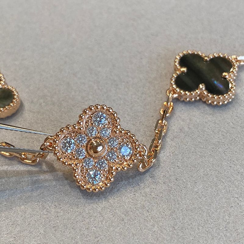 18K Van Cleef & Arpels Vintage Alhambra Five Motifs Pearl Clover Bracelet