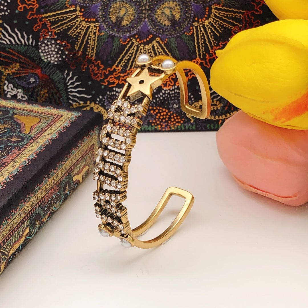 18K Dior Tone Logo Star Bangle Bracelet