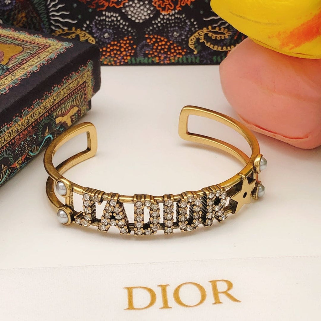 18K Dior Tone Logo Star Bangle Bracelet