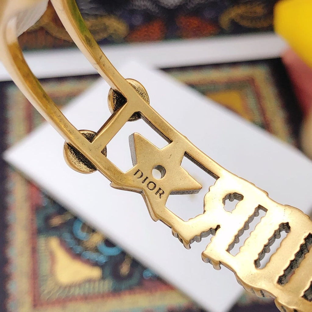 18K Dior Tone Logo Star Bangle Bracelet