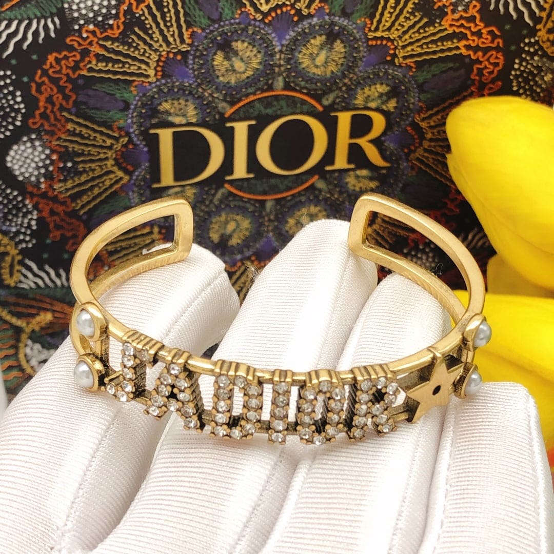 18K Dior Tone Logo Star Bangle Bracelet