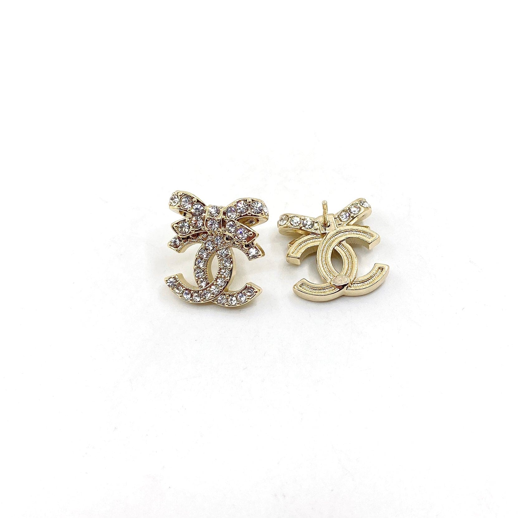 18K Chanel Strass Bow Stud Earrings