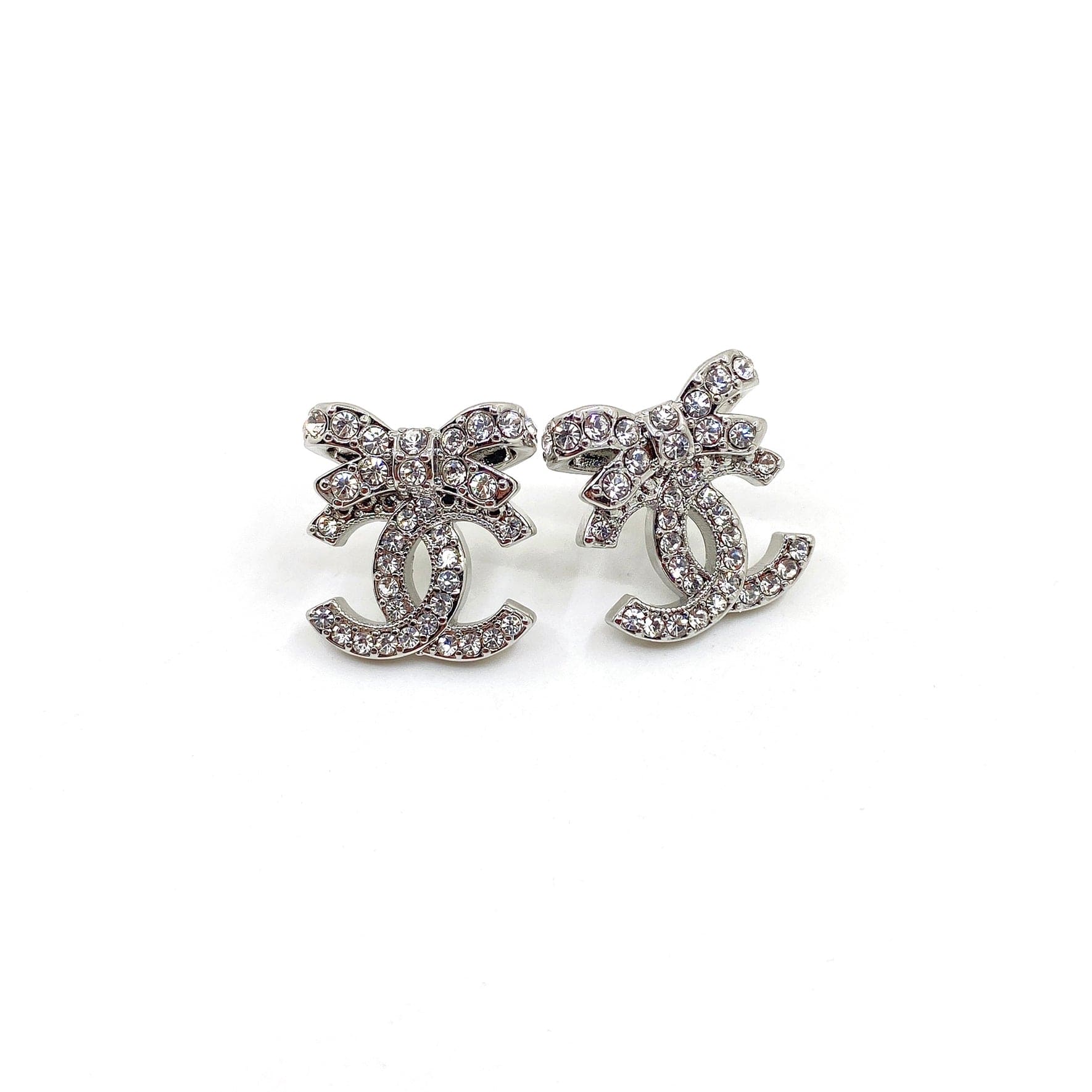 18K Chanel Strass Bow Stud Earrings