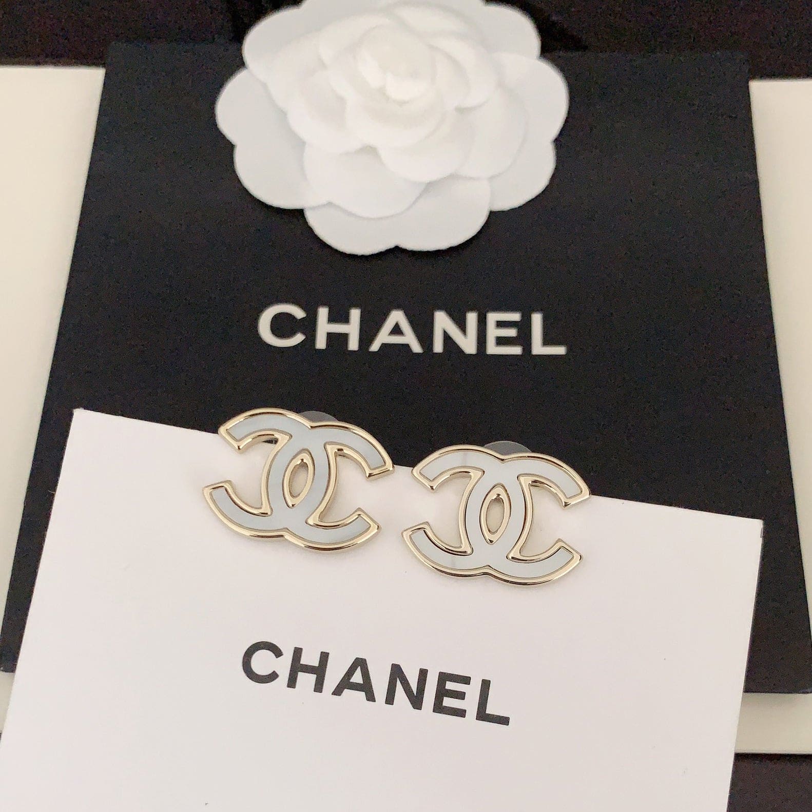 18K Chanel Black & White Earrings
