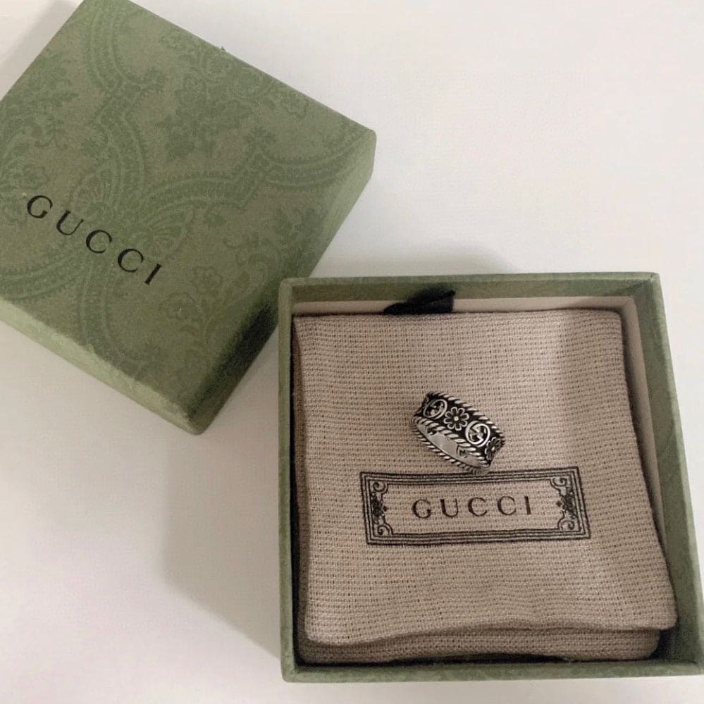 Gucci Aged Sterling Silver Interlocking G Flower Ring