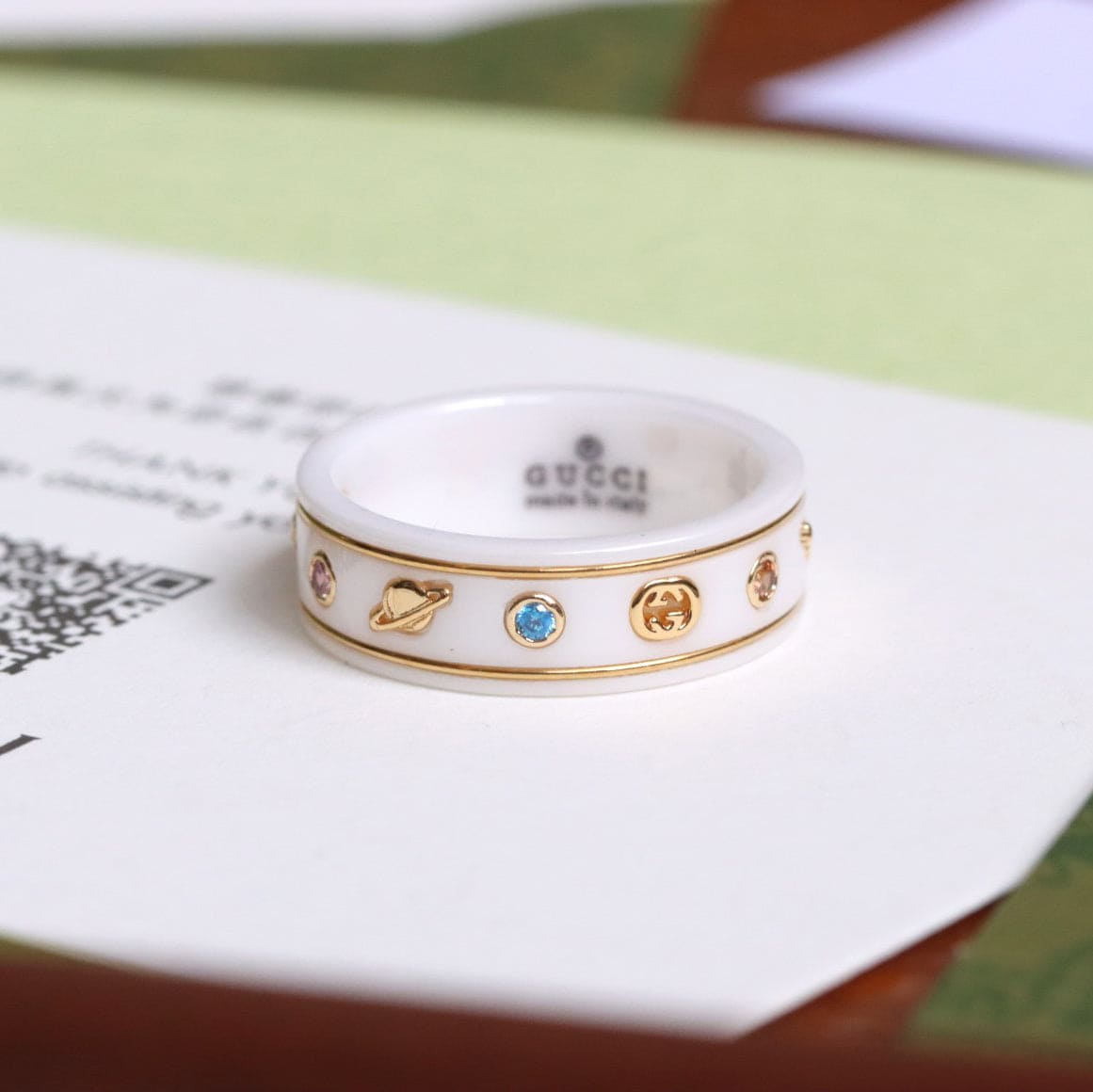 18K Gucci Icon With Gemstones White Zirconia Ring