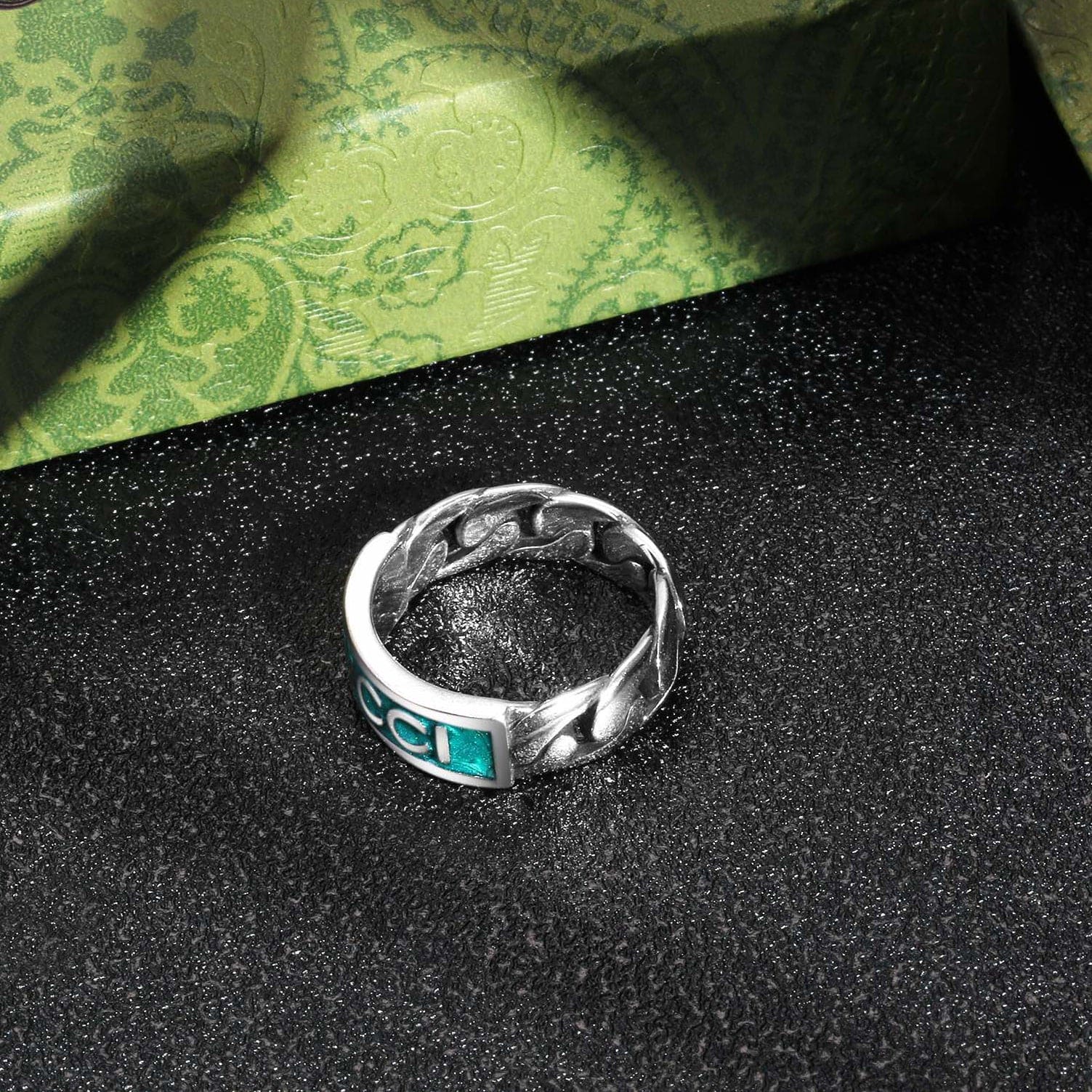 Gucci Logo Plaque Chain Ring