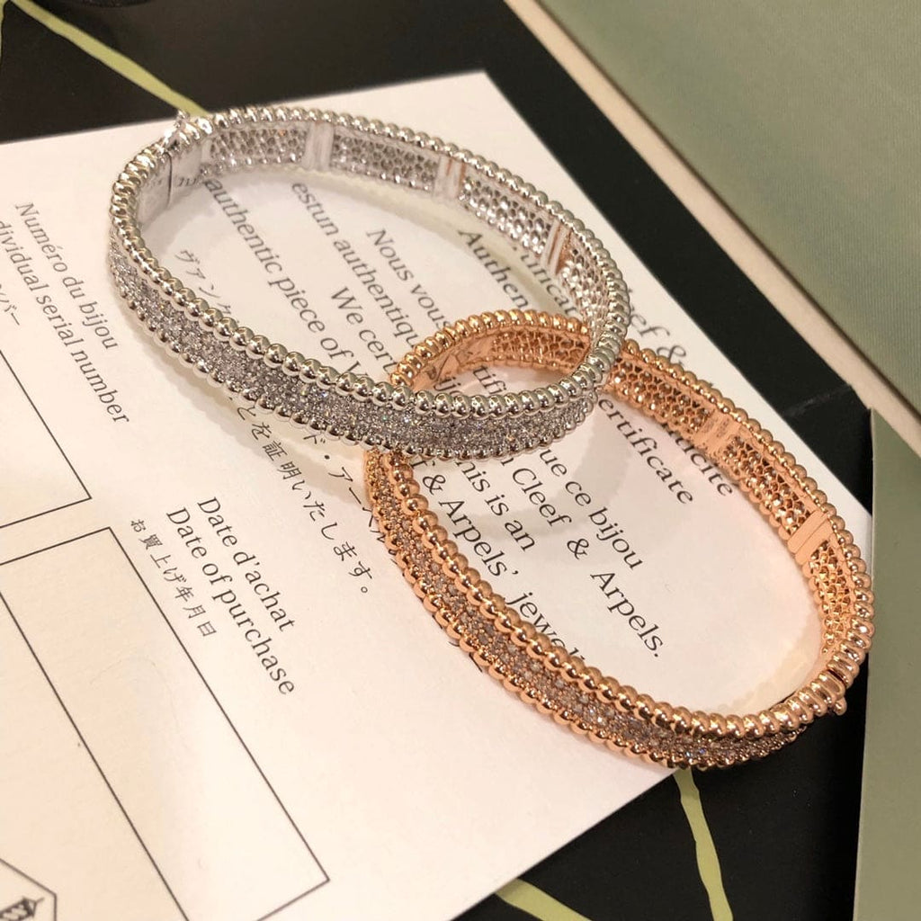 18K Van Cleef & Arpels White Gold Perlee Diamonds 3 Row Ring