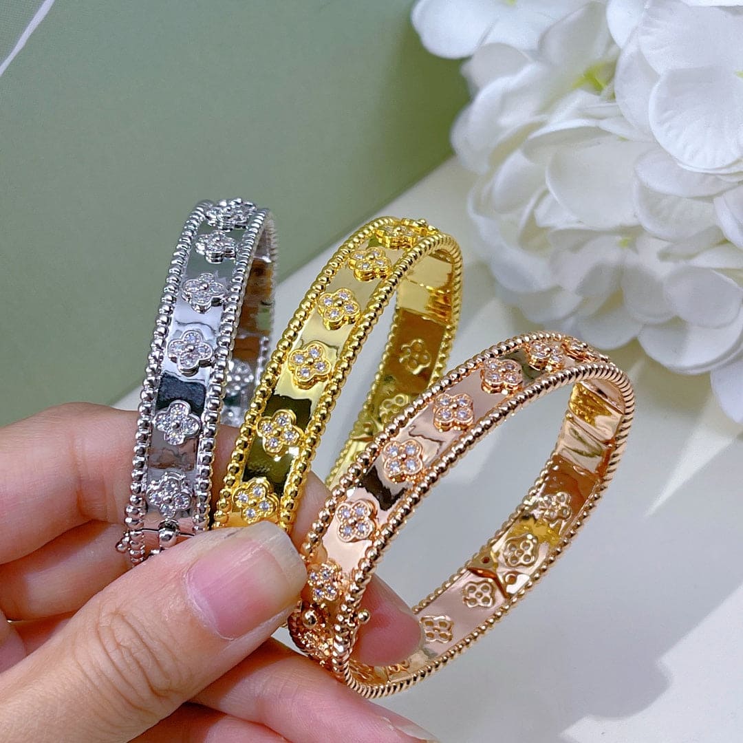 18K Van Cleef & Arpels Rose Gold Perlee Clovers Bracelet