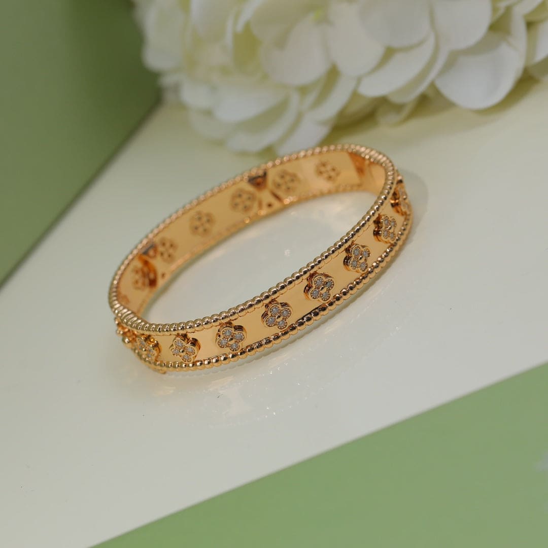 18K Van Cleef & Arpels Rose Gold Perlee Clovers Bracelet