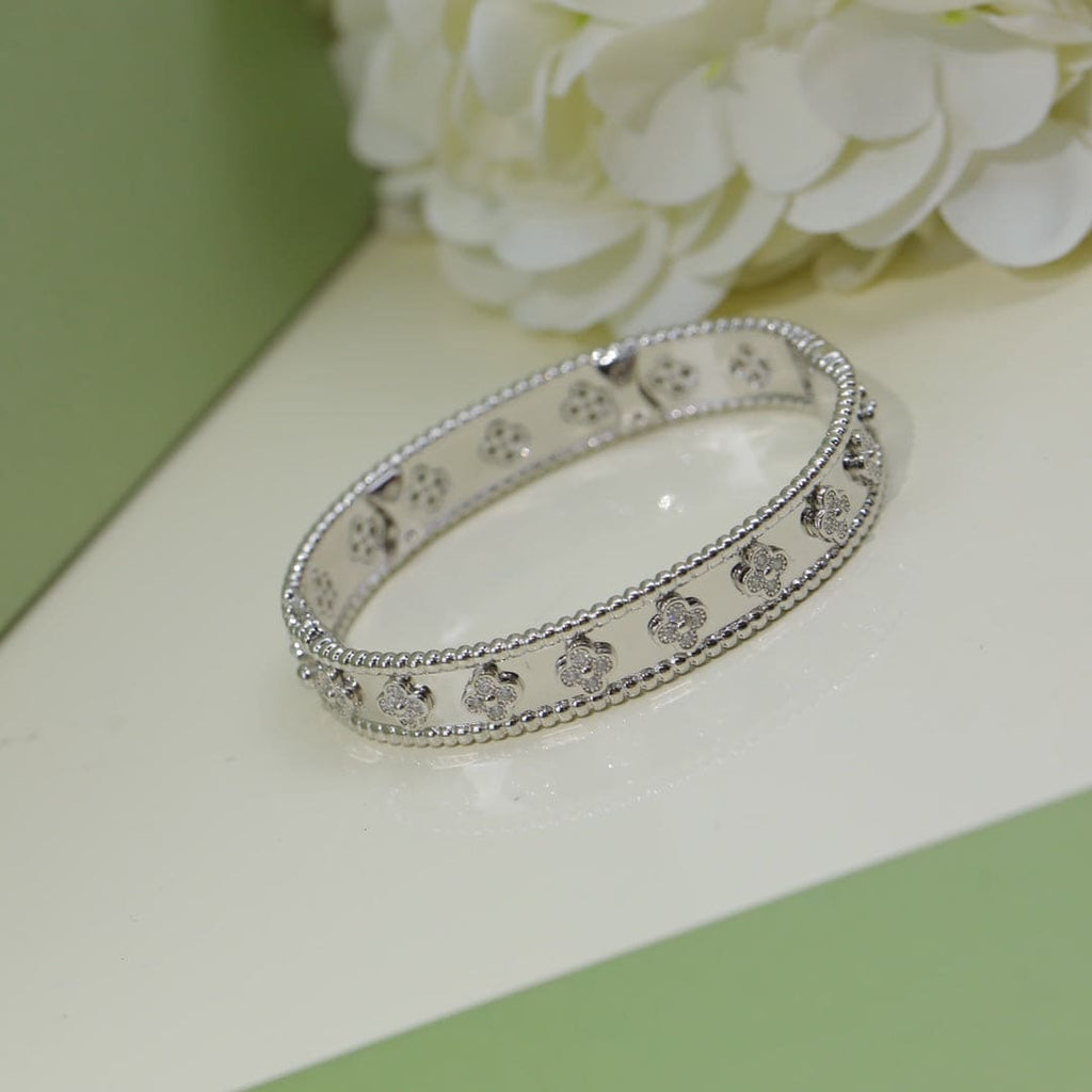 18K Van Cleef & Arpels White Gold Perlee Clovers Bracelet