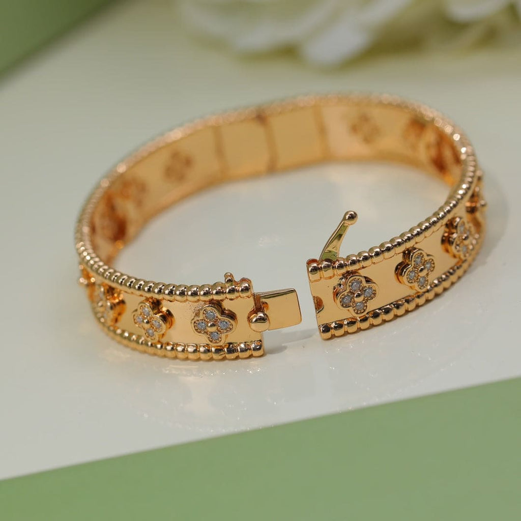 18K Van Cleef & Arpels Rose Gold Perlee Clovers Bracelet