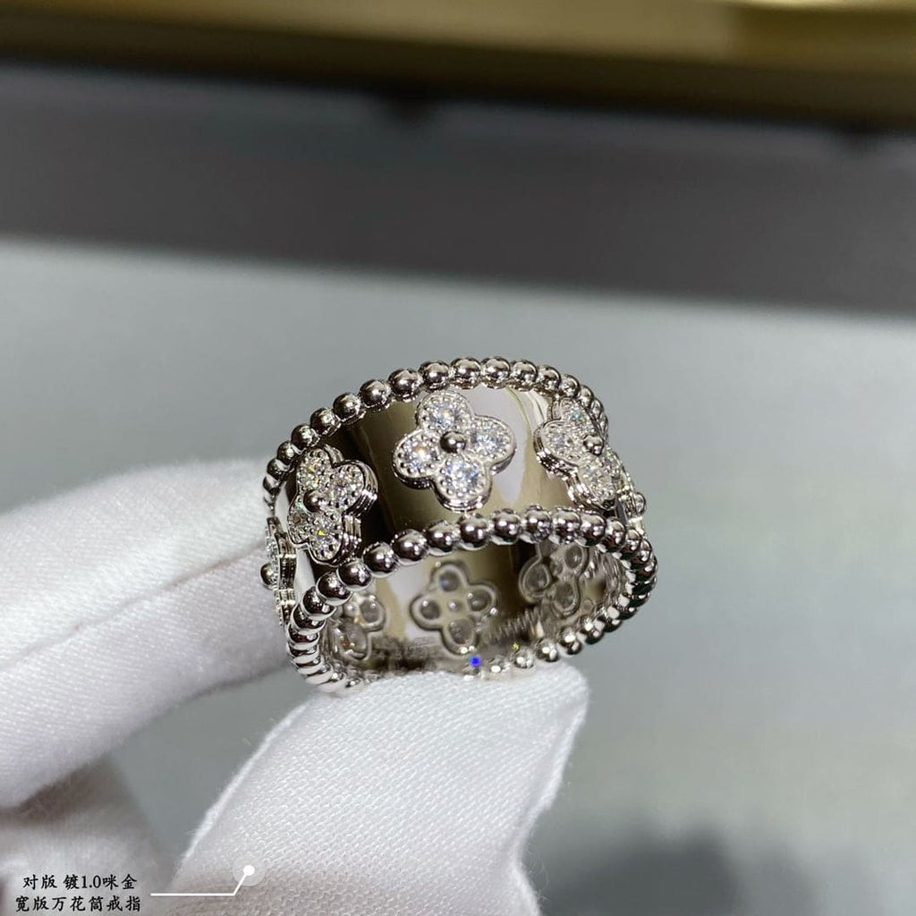 18K Van Cleef & Arpels White Gold Perlee Clovers Ring