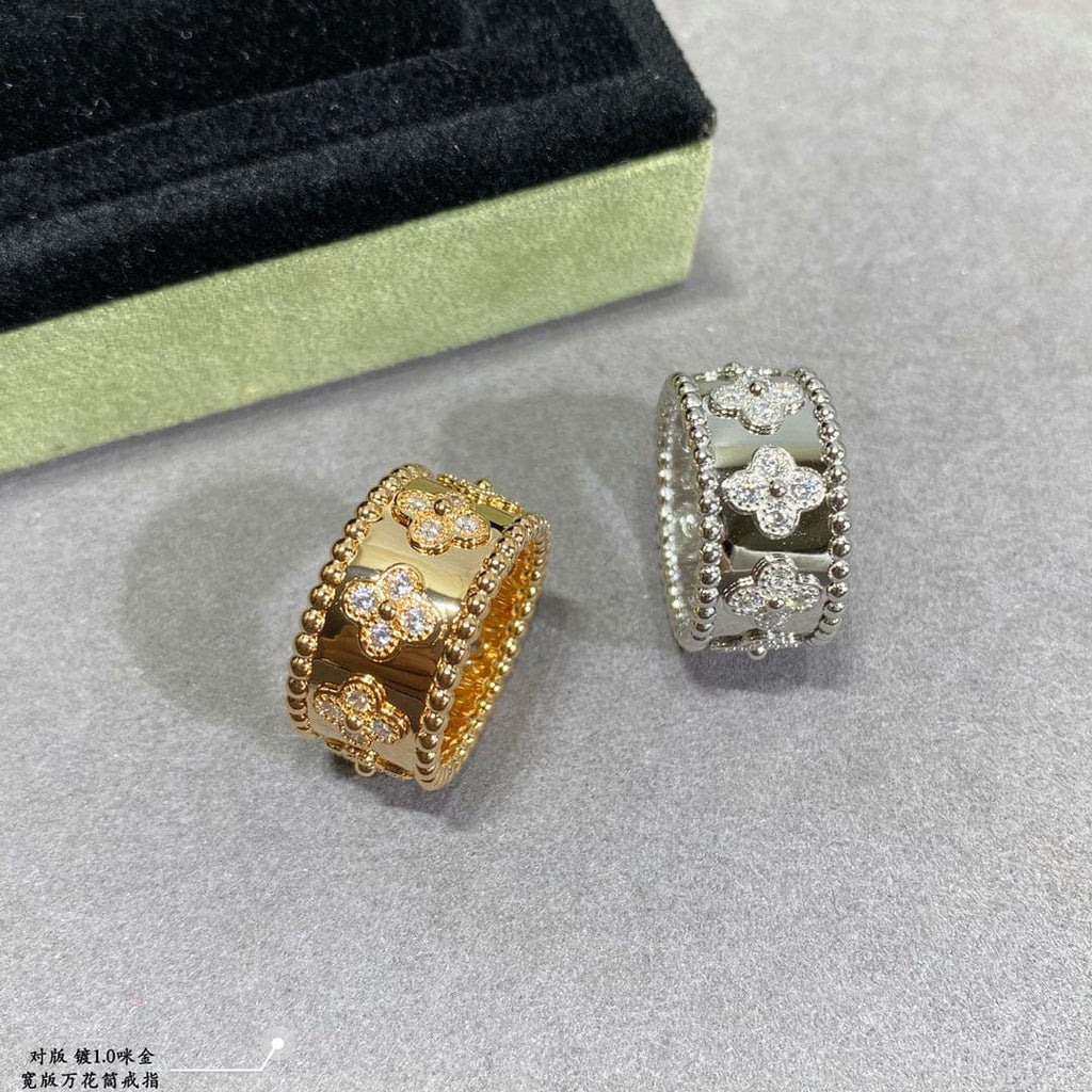 18K Van Cleef & Arpels White Gold Perlee Clovers Ring