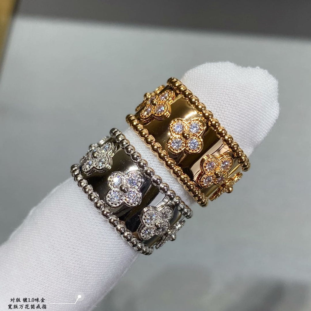 18K Van Cleef & Arpels White Gold Perlee Clovers Ring