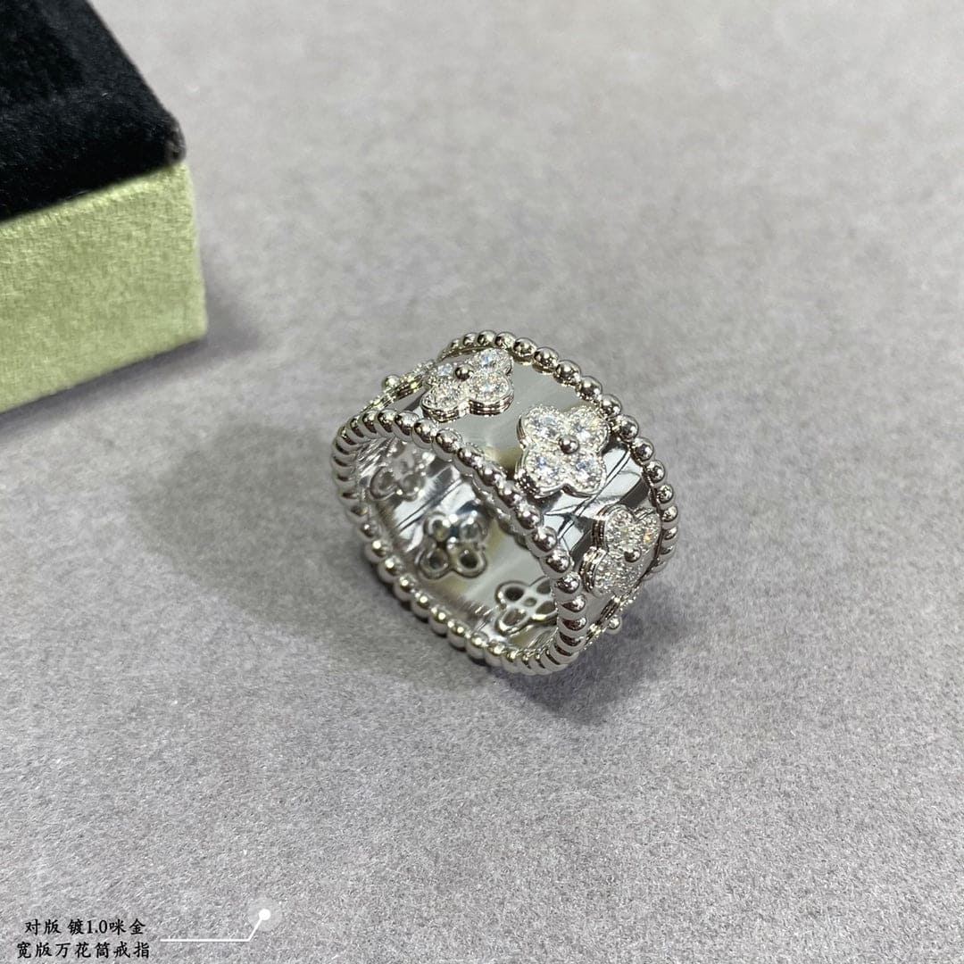 18K Van Cleef & Arpels White Gold Perlee Clovers Ring