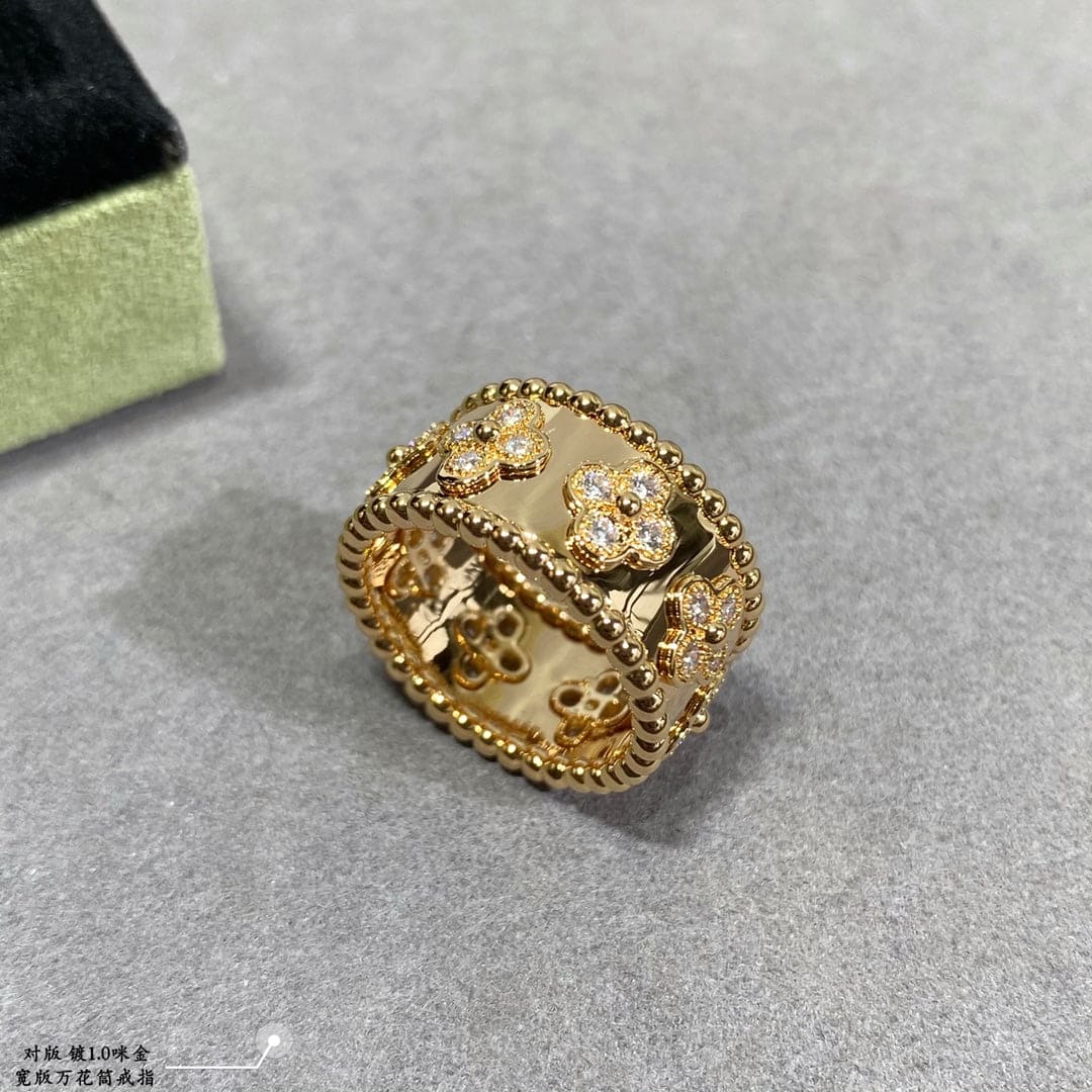 18K Van Cleef & Arpels Yellow Gold Perlee Clovers Ring
