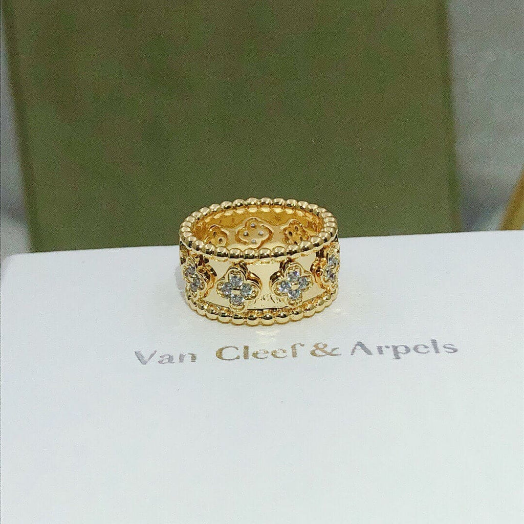 18K Van Cleef & Arpels Yellow Gold Perlee Clovers Ring