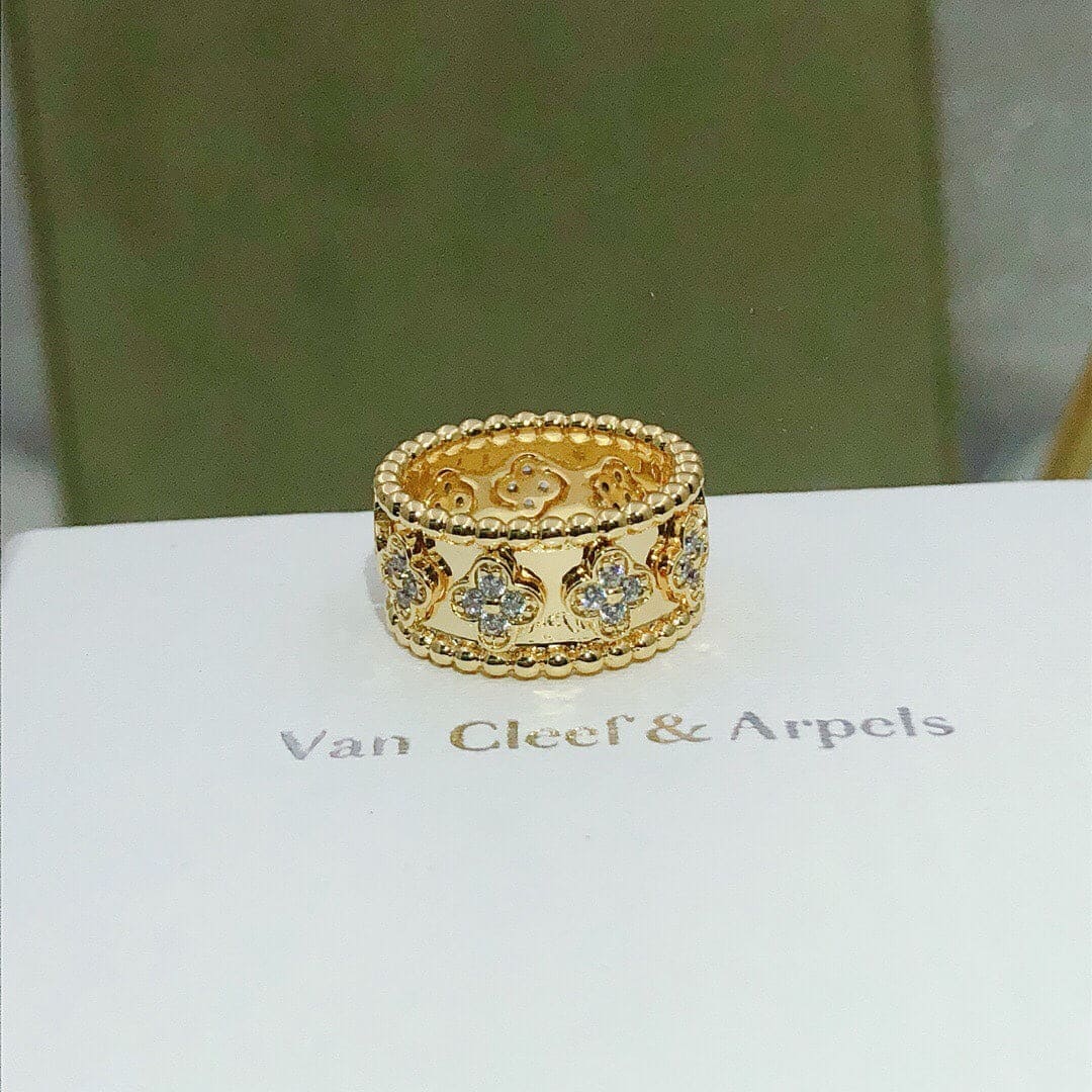 18K Van Cleef & Arpels Yellow Gold Perlee Clovers Ring
