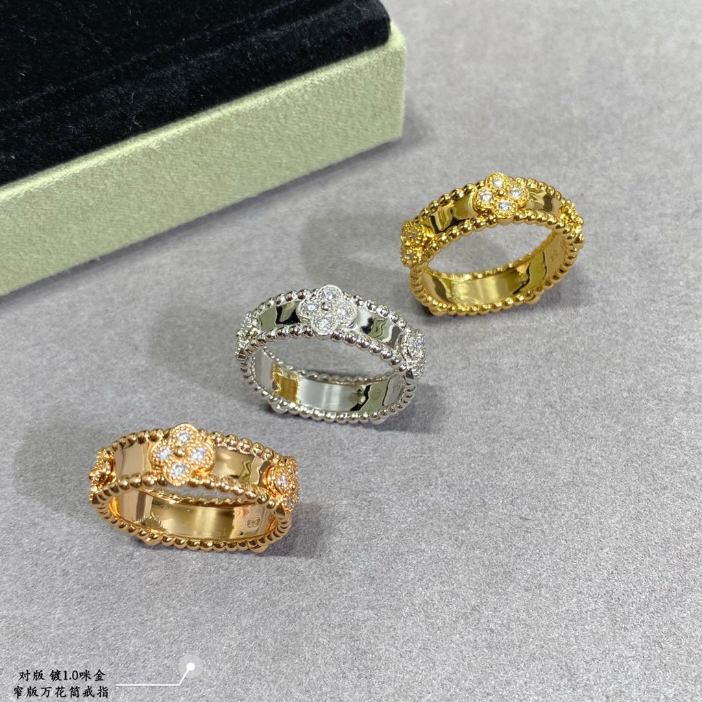 18K Van Cleef & Arpels Yellow Gold Perlee Clovers Ring