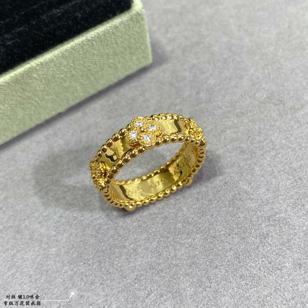 18K Van Cleef & Arpels Yellow Gold Perlee Clovers Ring