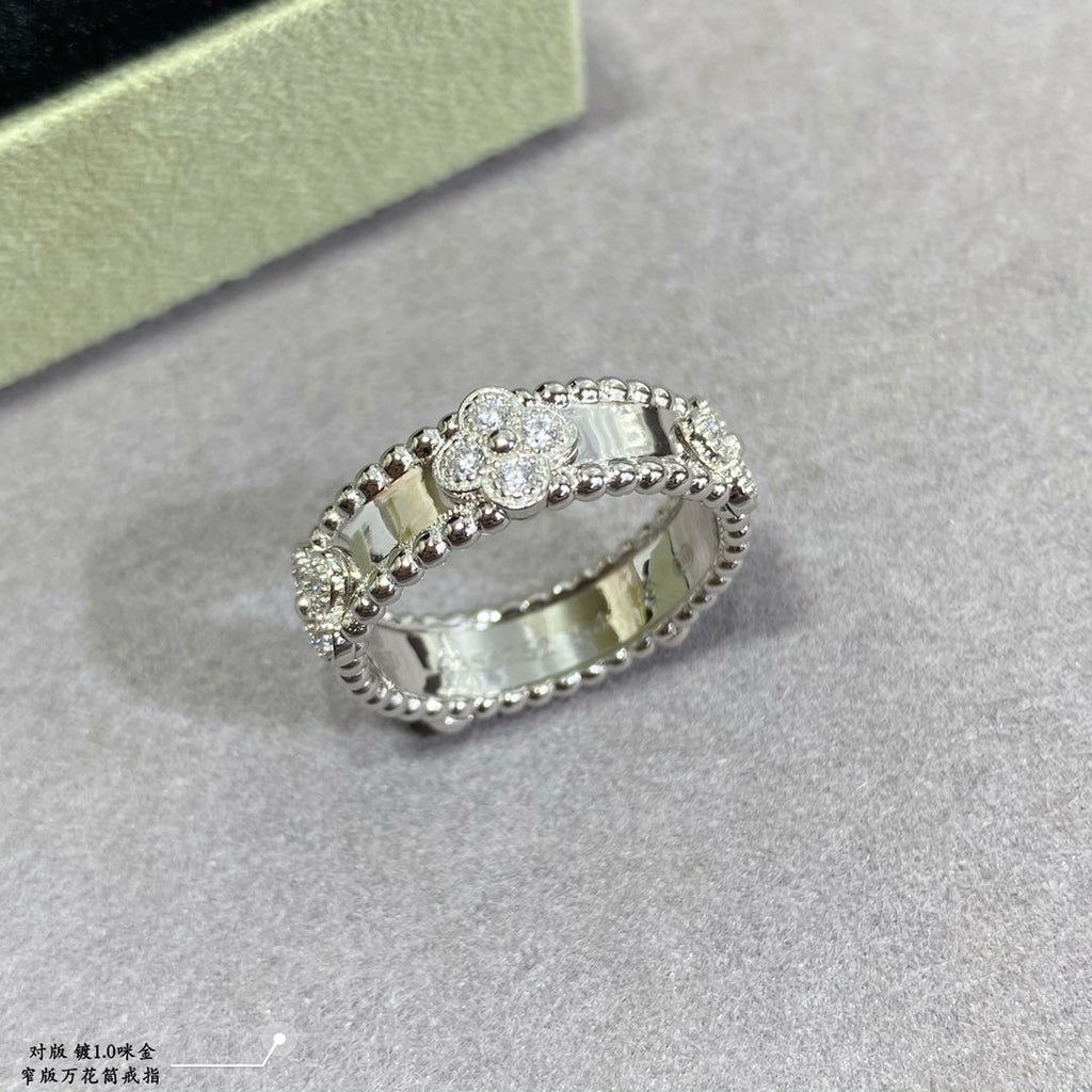 18K Van Cleef & Arpels White Gold Perlee Clovers Ring