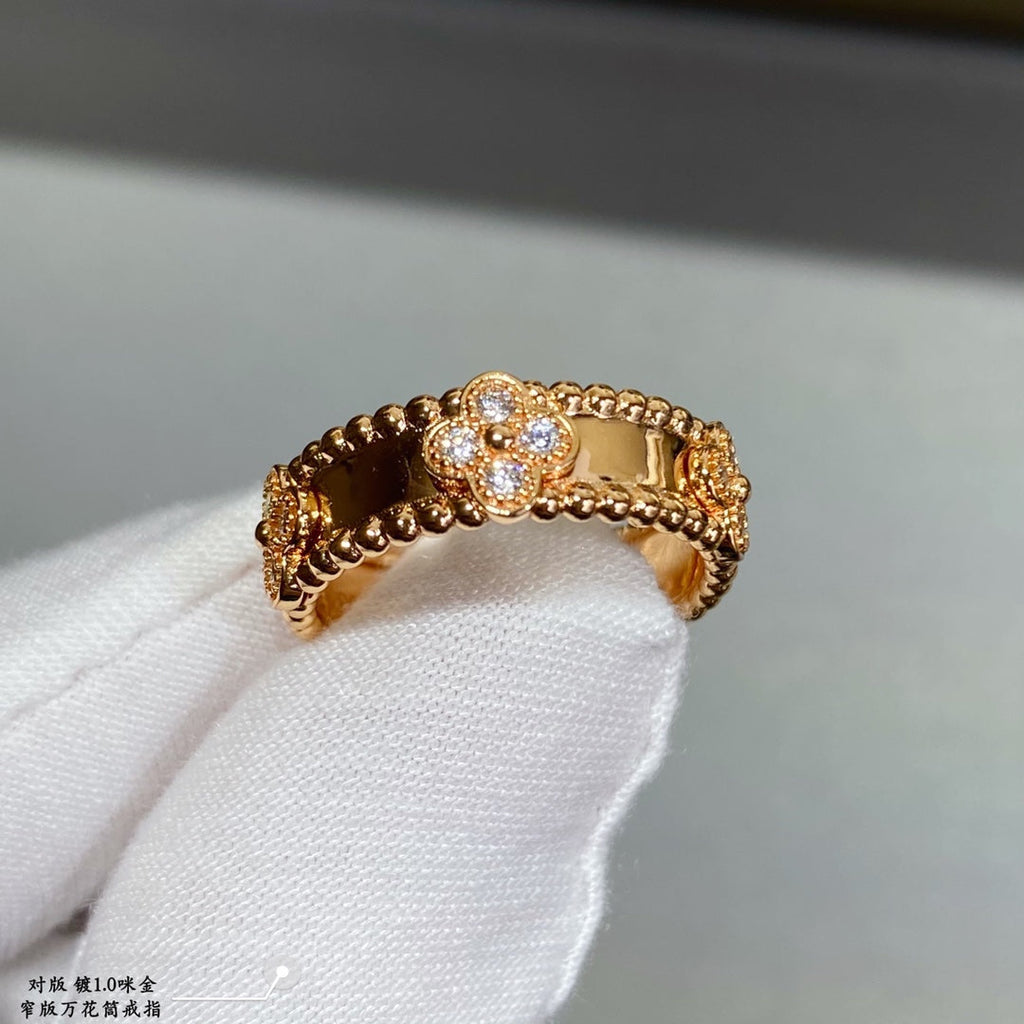 18K Van Cleef & Arpels Rose Gold Perlee Clovers Ring